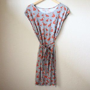 *SALE! 2/$22 or 3/$30* Fox Print Jersey Knit Dress With Tie Belt Women Size M
